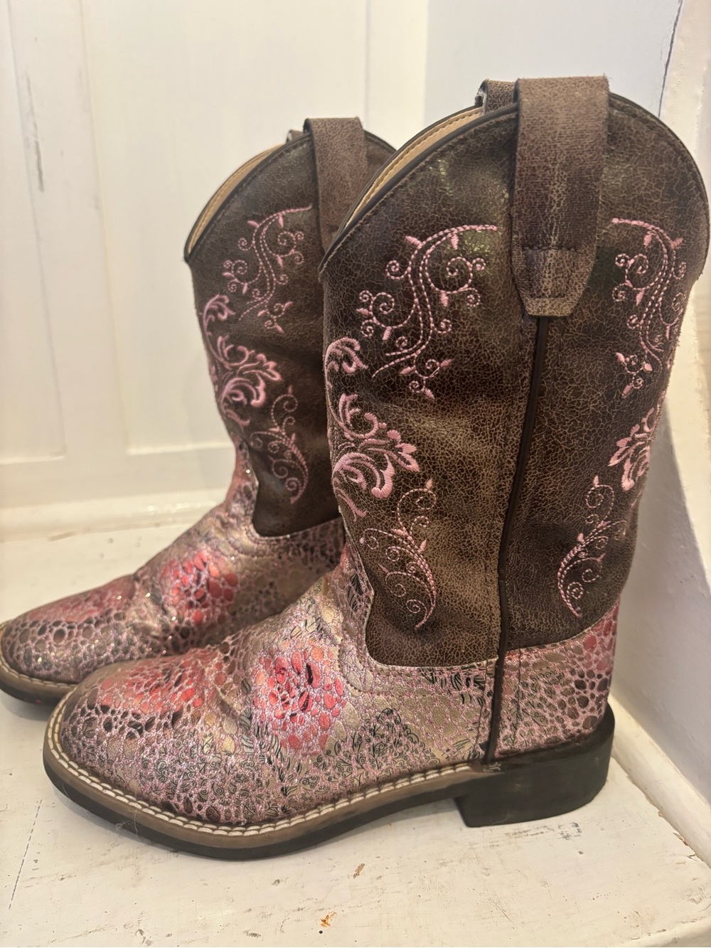 Brown & Pink Floral Western Cowgirl Boots
